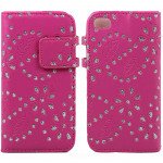 Wholesale iPhone 6 Plus 5.5 Diamond Flip PU Leather Wallet Case with Strap (Hot Pink)